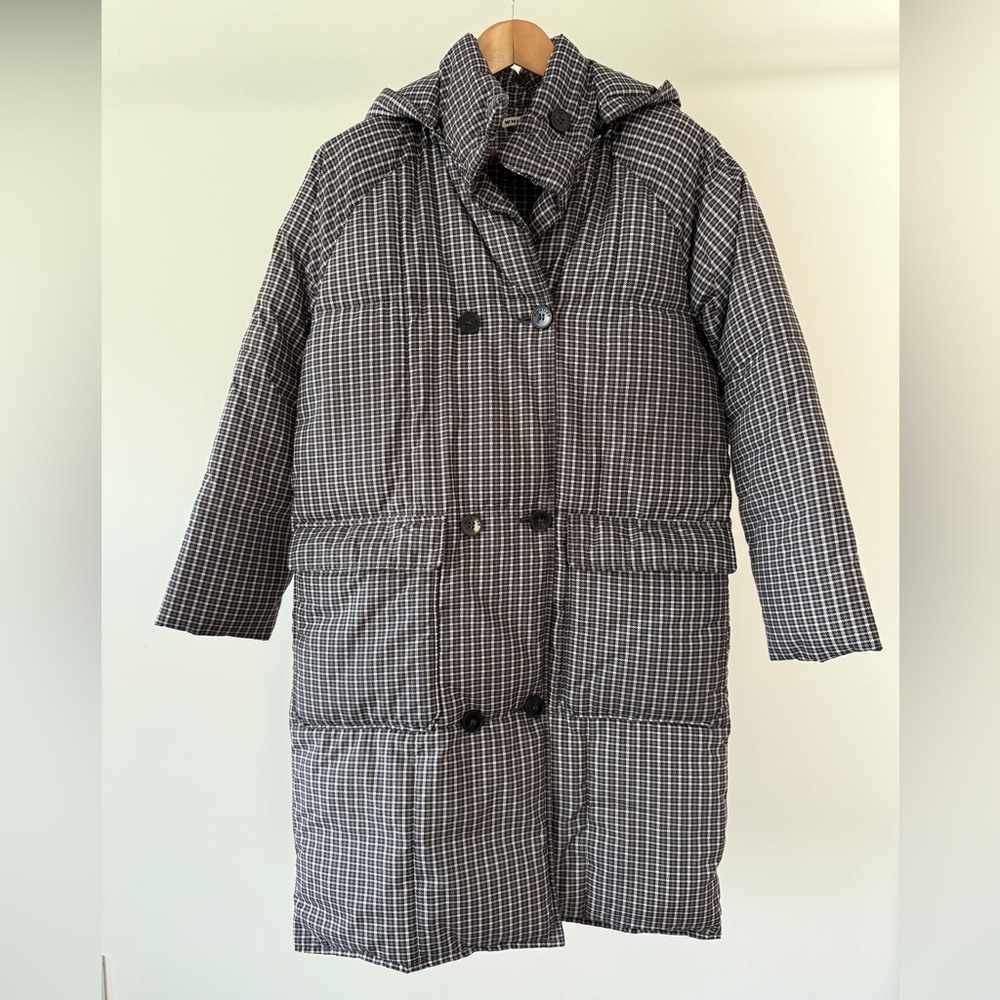 Whistles Checked Longline Puffer Coat with Hood